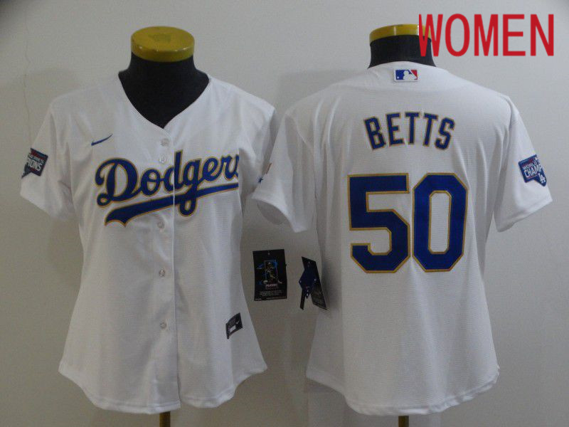 Women Los Angeles Dodgers #50 Betts White Game 2021 Nike MLB Jersey1->women mlb jersey->Women Jersey